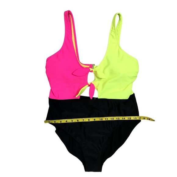 SOLD No Boundaries Neon Colorblock One-Piece Swimsuit Size Junior XL - Picture 7 of 10